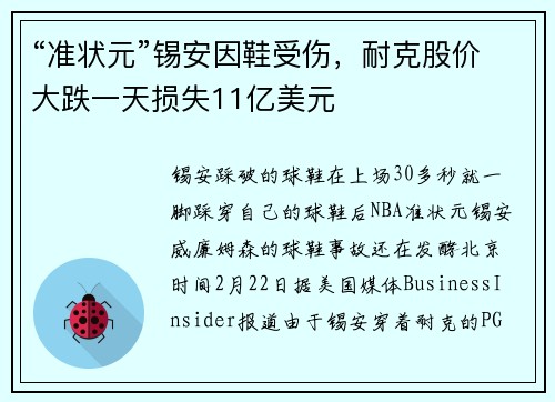 “准状元”锡安因鞋受伤，耐克股价大跌一天损失11亿美元